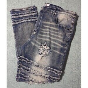 DNA Premium Wear Denim Men's 42 Distressed Whiskers Cargo Pocket Fray Streetwear